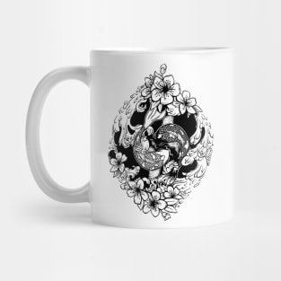 Yin Yang Koi fish in wave and sakura flowers Mug